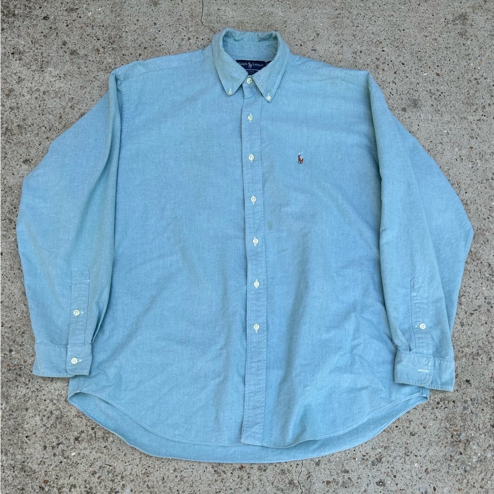 VTG Ralph Lauren Shirt Mens XL Green Blake Button Down Oxford Long Sleeve Pony